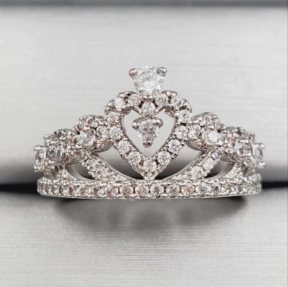 Princess Silver Ring Queen Ring Tiara Diamond Ring - Picture 1 of 5